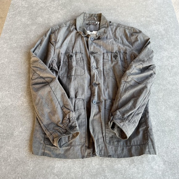 John Varvatos Star USA Jacket Mens Large Gray Glen Plaid Chore Button Front - Picture 1 of 12